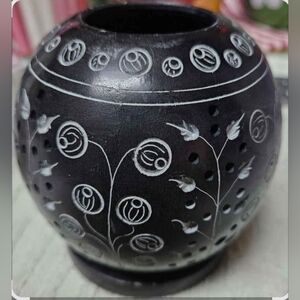 Black Stone Incense Tea Light Burner Possibly Soapstone Yoga